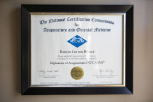 Credential showing national acupuncture board certification